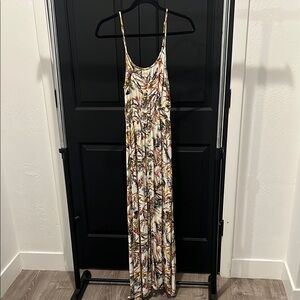O'Neill Brown Cream Pleated Maxi Sundress